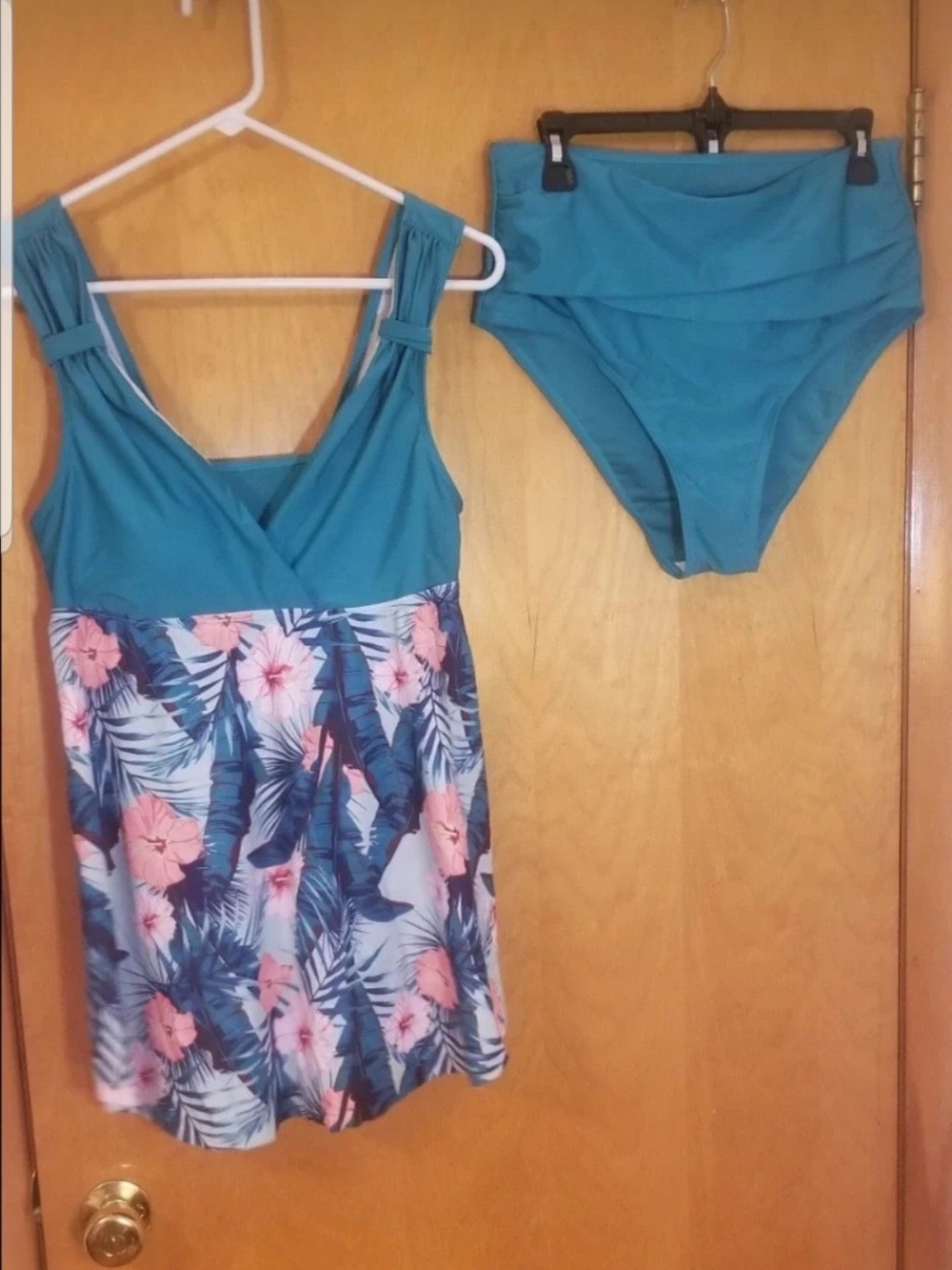 Unbranded Teal Hibiscus Floral Tankini Bikini Bathing Suit Womens Size L